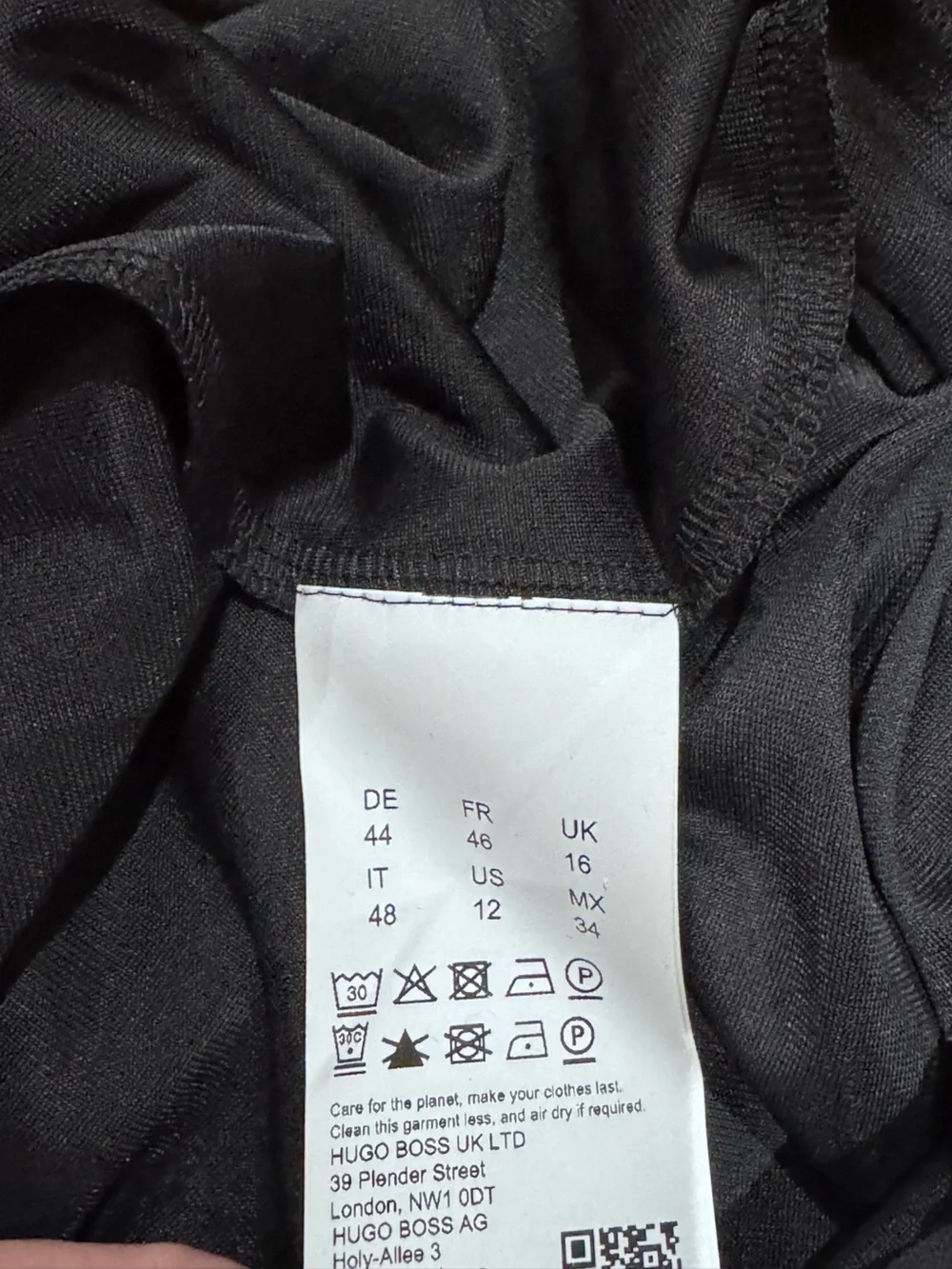 HUGO Hugo Boss Sz 12 Dress Kamani sleeveless midi asymmetrical Shift Black Goth - Picture 12 of 14